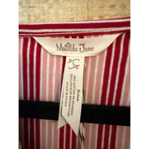 Matilda Jane Women Red Pink Striped Midi Dress NWT Size L Ruched‎ Sleeve Pockets thumbnail 3