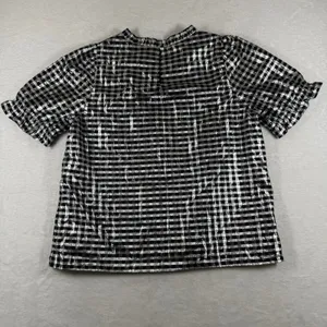 J.‎ Crew Metallic Silver Gingham Ruffle Neck Puff Sleeve Top CF117 Black Womens thumbnail 13