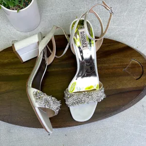 Badgley Mischka White Jeweled Block Heel Sandals thumbnail 12