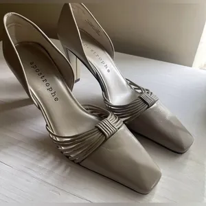 Apostrophe vintage leather upper pointed - toe pumps heels 7 U.S size tan thumbnail 1