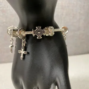 Premier Designs Silver Tone Charm Bracelet Cross Heart Dangle Beads Luck Scroll thumbnail 8