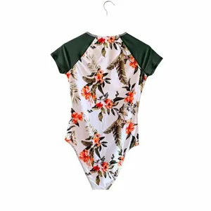CUPSHE One Piece Tropical Floral Front Zipper Swimsuit Mock Neck Zipper Short Sl thumbnail 6