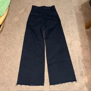 Zara Marine (Sailor) Straight Wide Leg High Waisted Raw Hem Jeans Washed Black 2 thumbnail 7