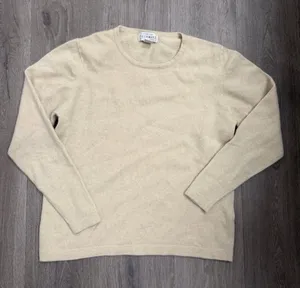 Sutton Studio 100 Cashmere Beige Tan Crewneck Sweater Long Sleeve Womens Large thumbnail 1