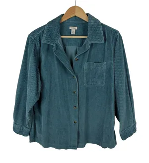 LL Bean Corduroy Button Down Shirt Size MP Shacket Teal Gorpcore Outdoors Rustic Blue thumbnail 1