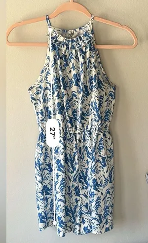 Blue Allover Print Halter Neck Romper Size Small/4 thumbnail 16