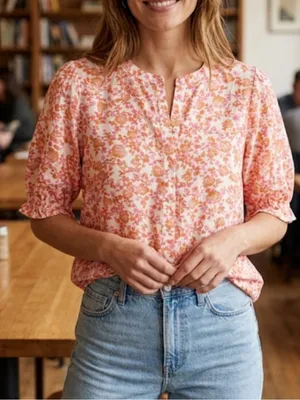 Croft & Barrow Floral Print Button Front Top Size S thumbnail 1