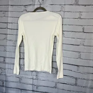 Vintage Lauren Ralph Lauren Zip Shoulder Ribbed Top White Y2K Preppy Streetwear thumbnail 10