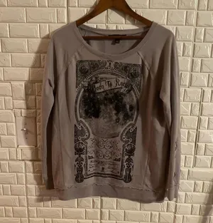 Rock and Republic Gray Born To Rock Long Sleeve Shirt L Beads frayed rhinestone thumbnail 1