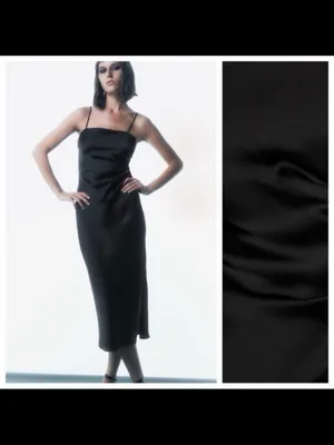 Zara Black Satin Slip Midi Dress with Thigh Slit thumbnail 2