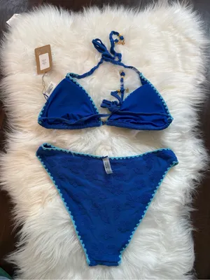 Samiol Blue Textured Triangle Bikini Set with Aqua Trim Size L thumbnail 2