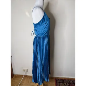 Halara Blue Silky Satin Wrap Front Pleated Skirt Midi Dress NWOT thumbnail 8