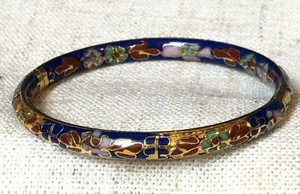 Vintage cloisonné blue hinged bangle bracelet thumbnail 4