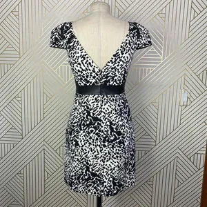 Tibi Animal Print Leather Panel Dress Black Cream Size‎ US 2 thumbnail 9