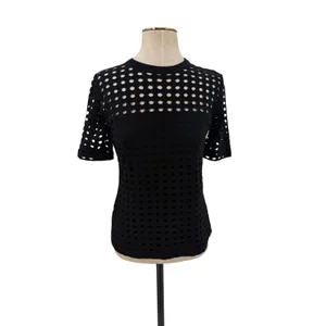 T by Alexander Wang Perforated Cutout Short Sleeve Crew Neck Top Black Size S thumbnail 3
