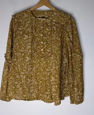 J CREW‎ Yellow Floral Puff-Sleeve Ruffle Peasant Blouse Medium AE263 thumbnail 1