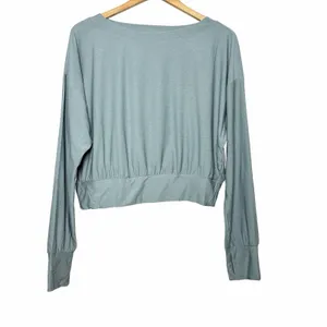 Old Navy Active Cloud94 Boat Neck Crop Top S Go-Dry Foggy Dew Thumbhole Athletic thumbnail 2