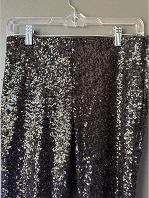 Black Sequin High Waist Pants With Zipper Ankle thumbnail 3