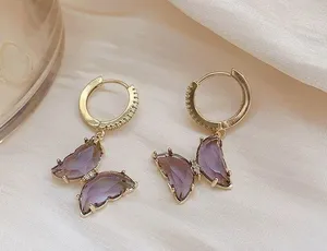 Purple Butterfly Dangle Drop Earrings for Women thumbnail 2