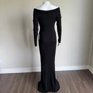 Self-Portrait Off The-Shoulder Ribbed-Knit Maxi Dress Size XL Black thumbnail 5