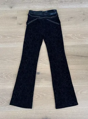 Outcast Flare Pants Lace Rhinestone Strap Trim Velvet Size M Black thumbnail 1