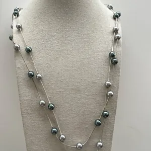 Premier Designs Silver tone metal Crystal bead Black pearl faux Necklace Quality 30” thumbnail 10