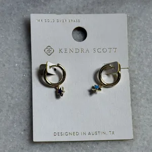 Kendra Scott Kayla Huggie Gold Hoop Earrings Blue Star Charm New thumbnail 7