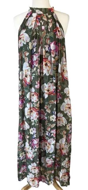 Bellambra Made in Italy Silk Blend Sage Green Floral Halter Maxi Dress thumbnail 1