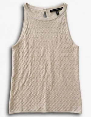 White House Black Market Cream Diamond Textured Knit Halter Tank Top XS‎ thumbnail 1