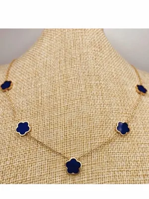 18K Gold Plated Blue Clover Necklace stainless steel Womens jewelry thumbnail 5