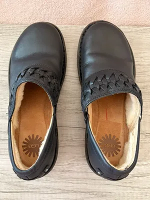 UGG Anila Black Leather Braided Woven Shearling Slip On Clog SN 1005427 7 $120 thumbnail 4