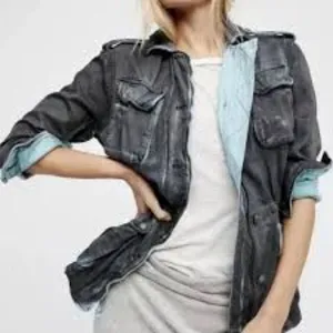 Free People Double Cloth Jacket Military Drawstring distressed tie dyed Size S thumbnail 1