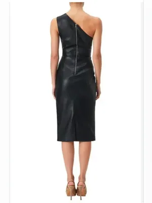 Bardot x Anthropologie Oriella Vegan Leather One Shoulder Midi Dress Size S thumbnail 2