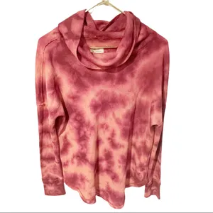 Anthropologie Maeve Medium Pink Ainsley Tie Dye Cowl Neck‎ Waffle Knit Thermal thumbnail 3