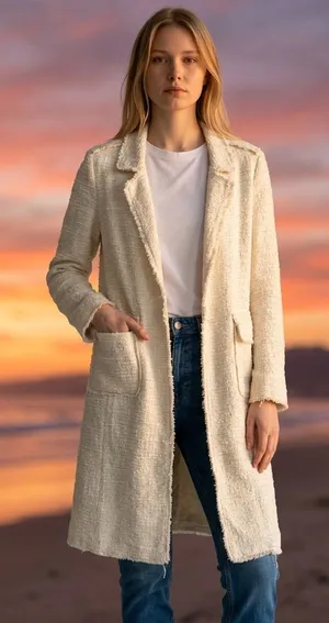 Zara Cream Tweed Long Cardigan Small thumbnail 1