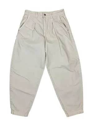 Zara Ivory Barrel Leg Jeans Elastic Hem Casual Utility Womens 4 thumbnail 1