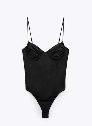 Zara Corsetry inspired black satin effect bodysuit top thumbnail 2