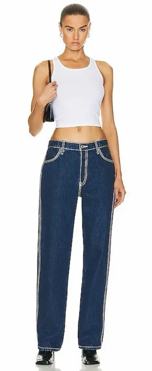 RE/DONE Loose Long‎ Jeans Blue Chunky Stitch Indigo High Rise Womens Size 30 thumbnail 1