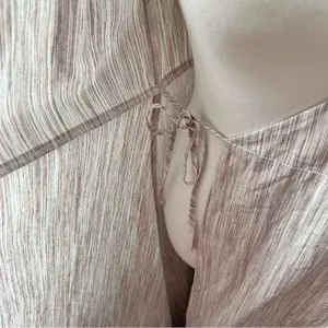 AFTER MARKET‎ Striped Wrap Midi Dress Beige Tan Spaghetti Strap Tie Waist thumbnail 8