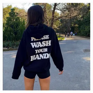 Talentless Womens Please Wash Your Hands Hoodie Black Graphic Sweatshirt Small thumbnail 2
