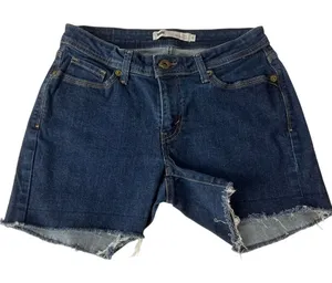 Levi's 529 Curvy Skinny Cut Off Denim Shorts Dark Wash Raw Hem Size 8 thumbnail 1