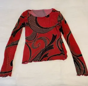 Vintage Red Mesh Long Sleeved Top thumbnail 1
