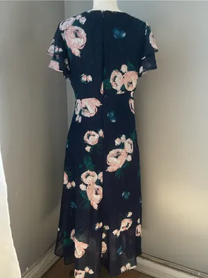 DKNY Navy Midi Dress with Pink Floral Print thumbnail 3