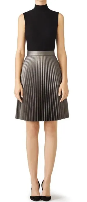 Slate & Willow Gunmetal Faux Leather Skirt 6 Pleated Indie Steampunk thumbnail 1