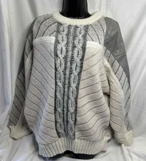 Juice vintage cable Knit patchwork leather‎ Striped Sweater Long Sleeve XL thumbnail 1