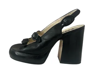 Leather Platform Slingback Block Heels size 38 Black thumbnail 1