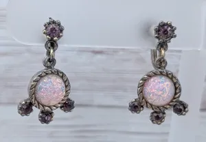 Vintage Screw On Earrings Unusual Dangle - Tarnished thumbnail 1