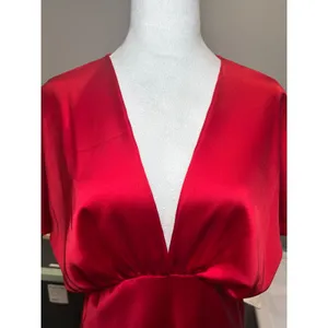 Renee C Satin Deep V-Neck Flutter Sleeve Mini Dress Red Large Cocktail $176‎ thumbnail 6