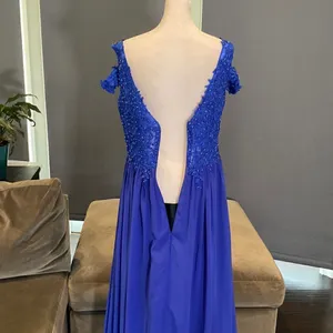 Women’s Blue A-Line Lace Appliqué Bridesmaid Party Dress Leg Slit Size 10 NWT thumbnail 12