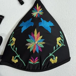 NEW‎ Candie's black floral embroidered push up tie halter bikini swimsuit set M thumbnail 2